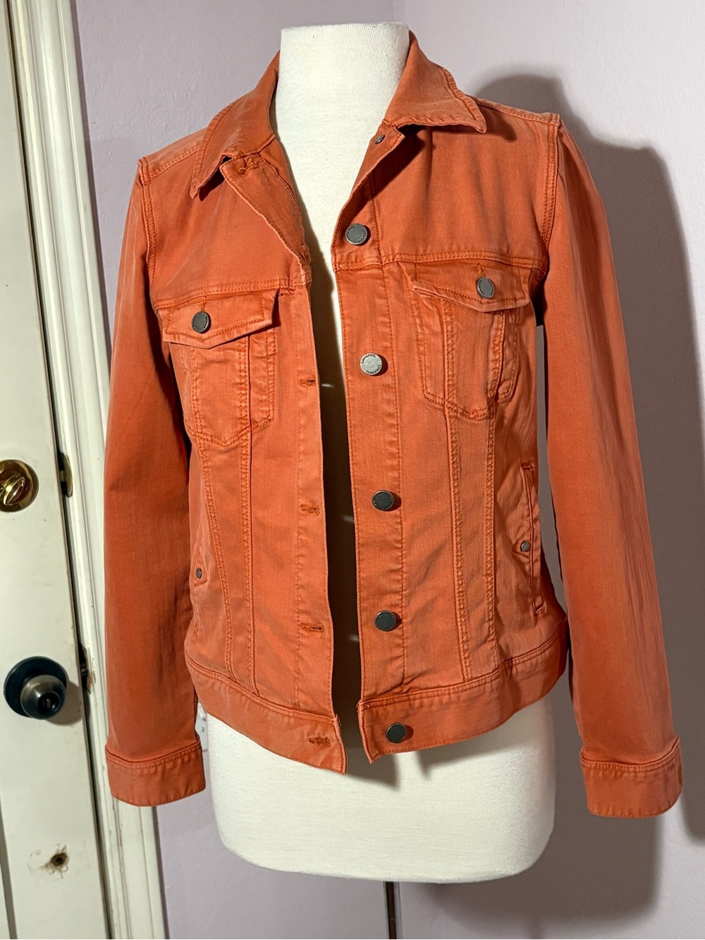 Liverpool Women’s Orange Denim Jacket - Button-Front Trucker Medium